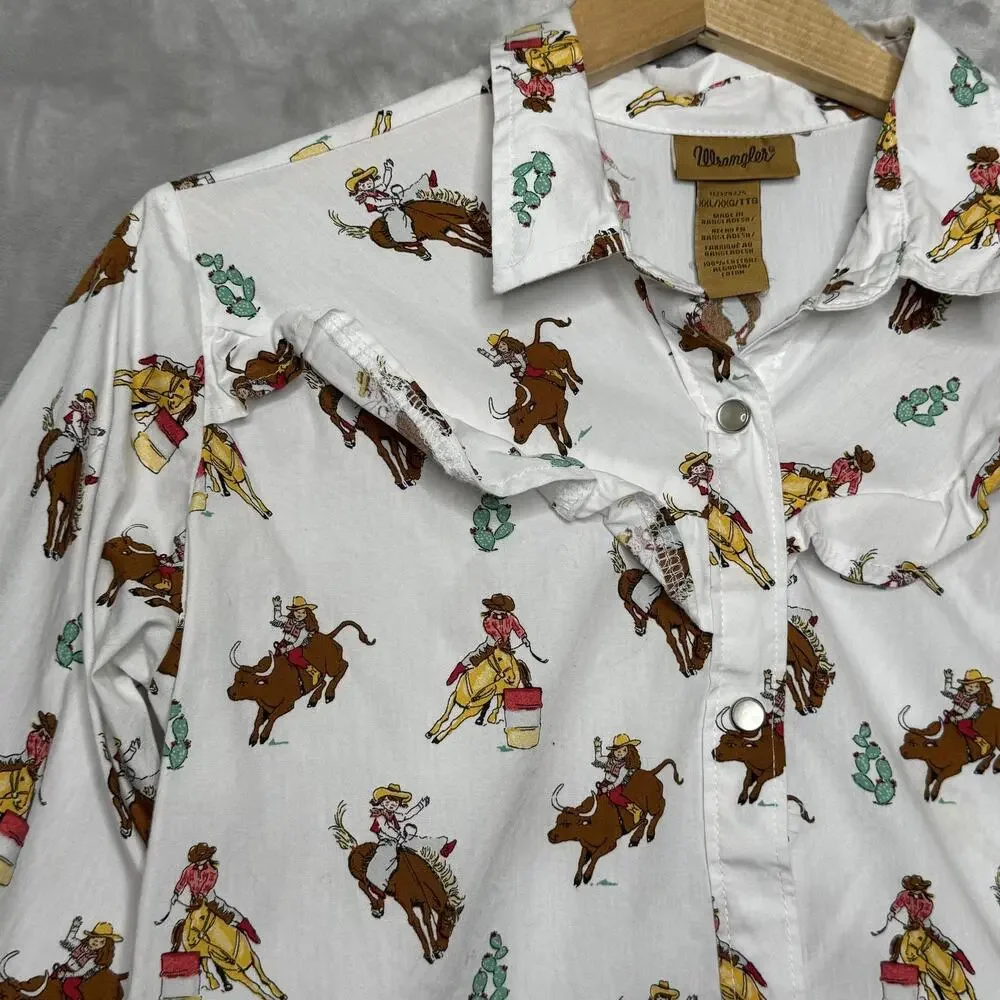 Wrangler Shirt Girls XXL White Pearl Snap Cowgirl Rodeo Barrel Racer Western